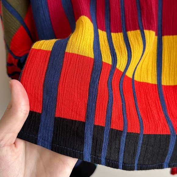 Express Colorblock Tie Waist Blouse, Red/Blue/Yellow/Orange, Size Medium - Picture 15 of 16